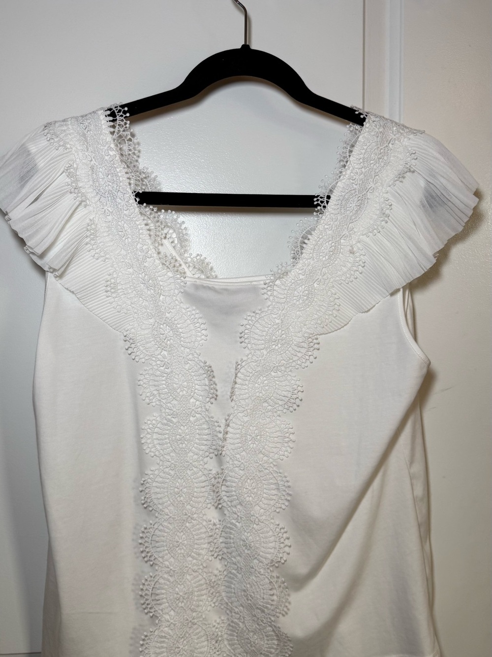 Marc New York White Lace-Trim Pleated V-Neck Camisole - Picture 2 of 6